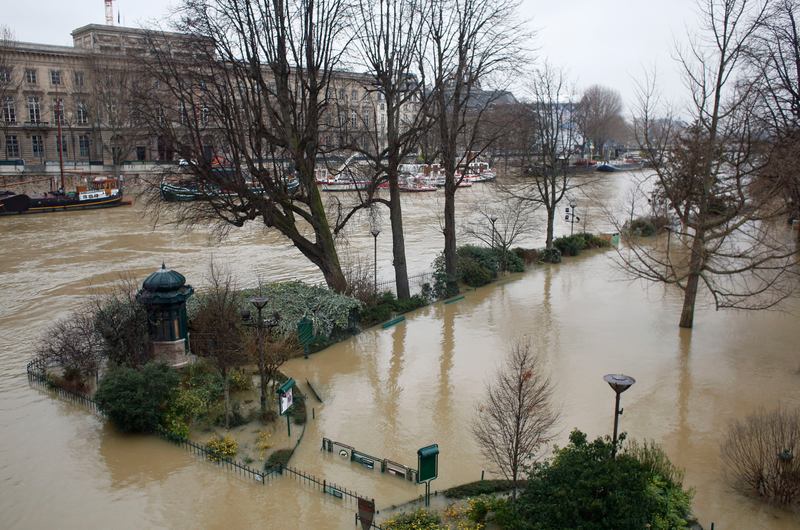 A flooded public park in Paris. Photo: AP
